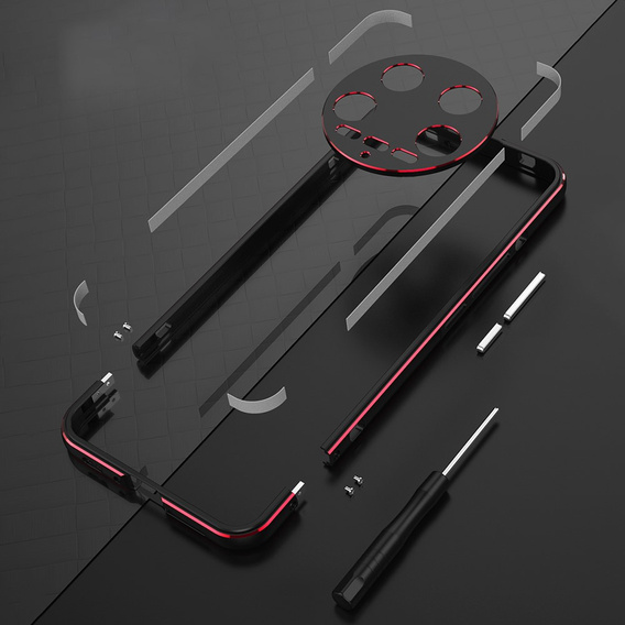 Θήκη για Xiaomi 14 Ultra, Armor Bumper, με κάλυμμα φακού, μαύρο / κόκκινο