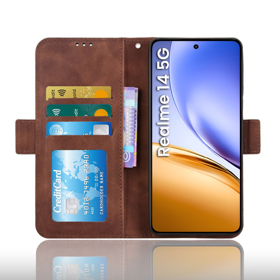 Θήκη με πτερύγιο για Realme 14 5G / Realme 14T 5G, Card Slot, καφέ