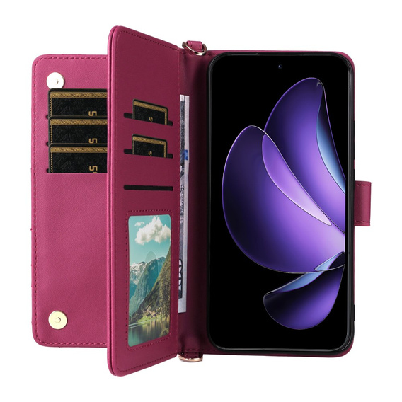 Θήκη με πτερύγιο για Oppo Reno 13 5G, Crossbody Leather Wallet, μπορντό