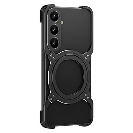 Θήκη για Samsung Galaxy S25, Kickstand Bumper, με κάλυμμα φακού, για MagSafe, μαύρο / ασημί