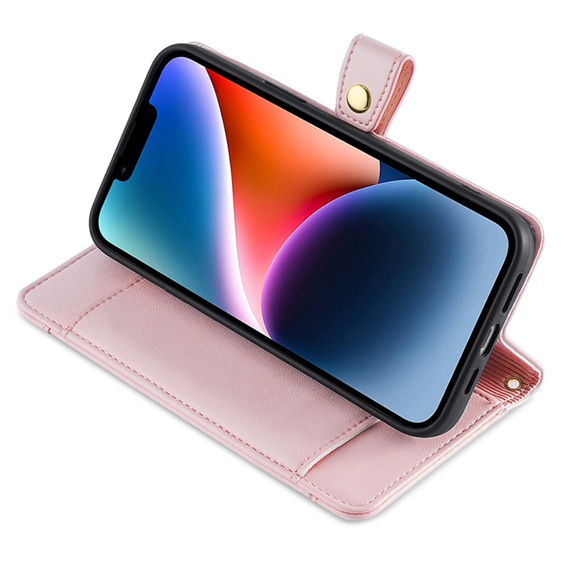 Θήκη με πτερύγιο για iPhone 15, Wallet Zipper Pocket, ροζ