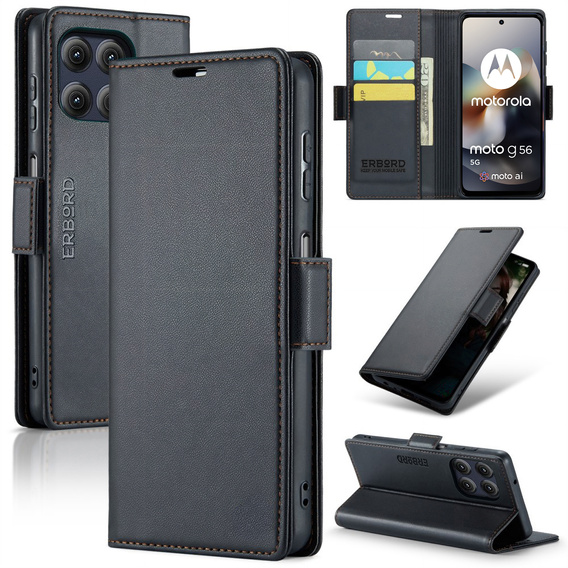 ERBORD Γυαλιστερό πορτοφόλι Litchi με πτερύγιο για Motorola Moto G56 5G