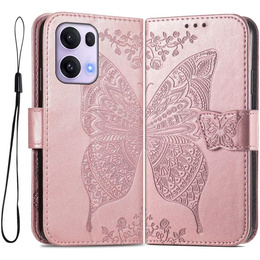 Θήκη με πτερύγιο για Oppo Reno 13 Pro, Butterfly, ροζ rose gold
