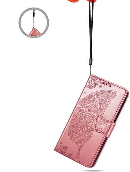 Θήκη με πτερύγιο για Oppo A80, Butterfly, ροζ rose gold