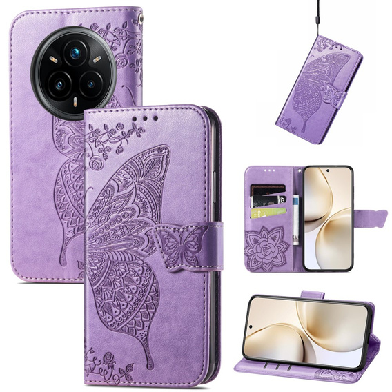 Θήκη με πτερύγιο για Realme 14 Pro+ 5G, Butterfly, μωβ