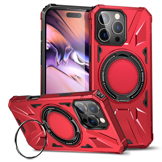 Θήκη για iPhone 16 Pro, θωρακισμένη με βάση και λαβή, κόκκινη
