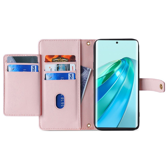 Θήκη με πτερύγιο για Honor Magic5 Lite, Wallet Zipper Pocket, ροζ