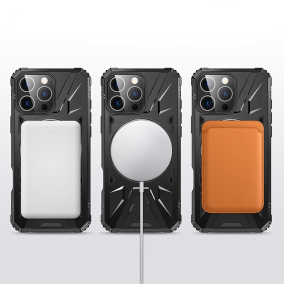 Θήκη για iPhone 16 Pro, θωρακισμένη με βάση και λαβή, μαύρη