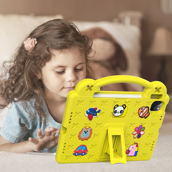 Παιδική θήκη για iPad 10.9 2022 10 Gen, Cute Patterns, με βάση, κίτρινη