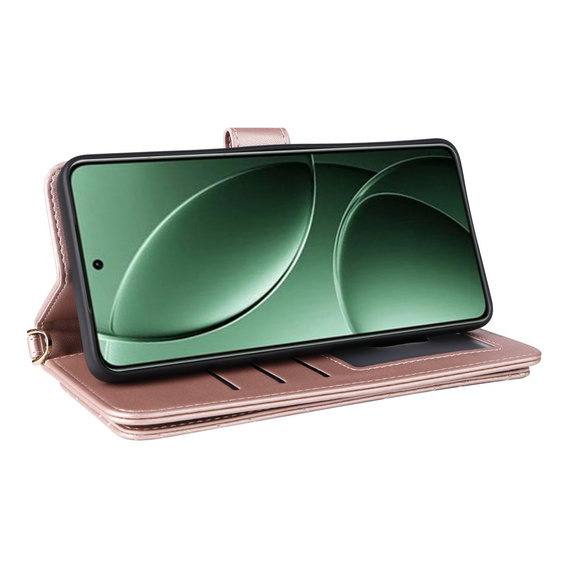 Θήκη με πτερύγιο για Xiaomi Poco F7 Pro, Crossbody Leather Wallet, ροζ