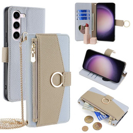θήκη Wallet Zipper Pocket flip για το Samsung Galaxy S23, Wallet Zipper Pocket, με καθρέφτη, μπλε