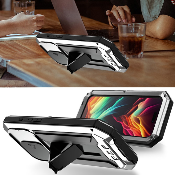Θήκη για iPhone 15 Pro, R-JUST CamShield Slide, θωρακισμένη, ασημένια / μαύρη