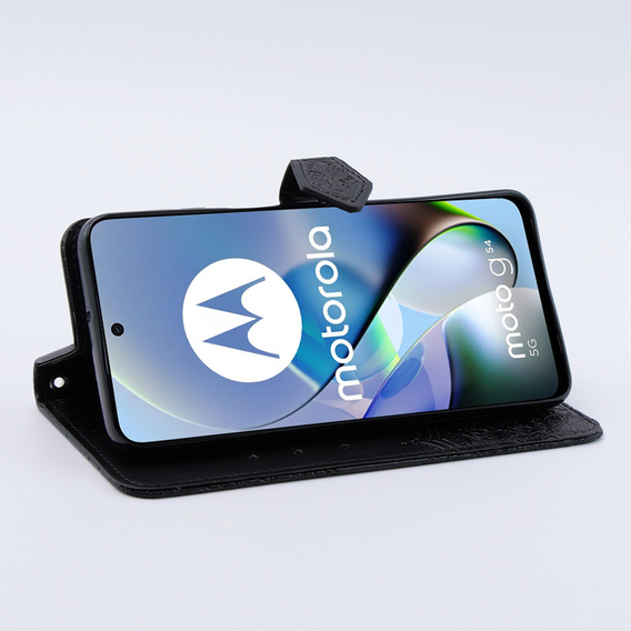 Θήκη με πτερύγιο για Motorola Moto G54 5G, Mandala, μαύρη