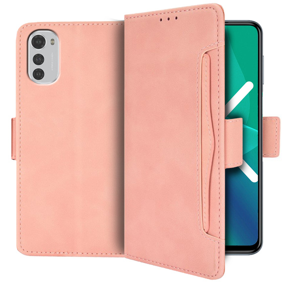 Θήκη με πτερύγιο για Motorola Moto E32 4G, Card Slot, ροζ