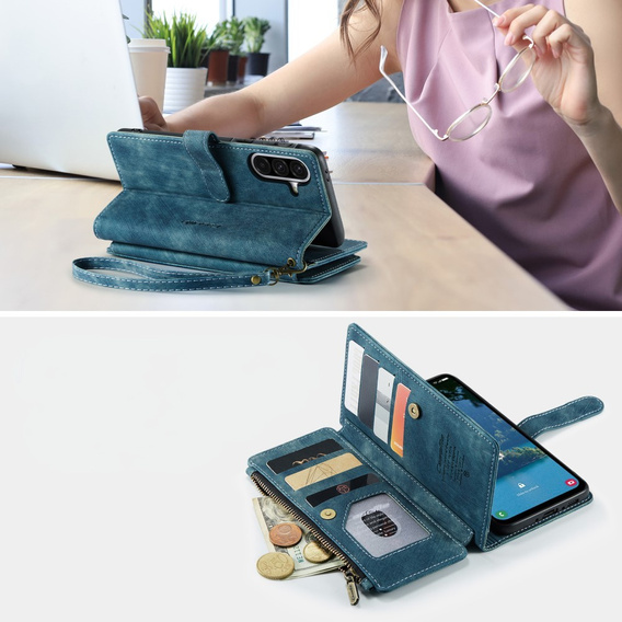 Η θήκη CASEME για Samsung Galaxy A56 5G, Leather Wallet Cash and Card Slots, με λουράκι, μπλε