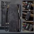 CASEME θήκη για Samsung Galaxy S25 Ultra, Retro Leather Wallet, με λουράκι, μαύρη