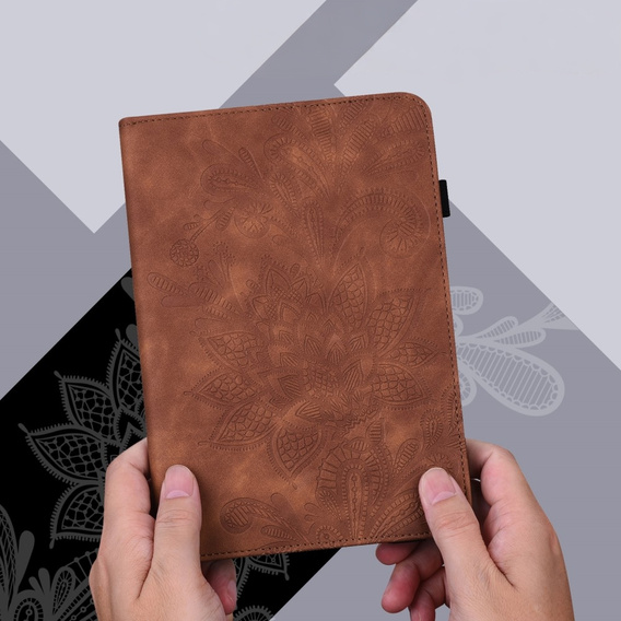 θήκη με πτερύγιο για Lenovo Tab M9, flower, καφέ