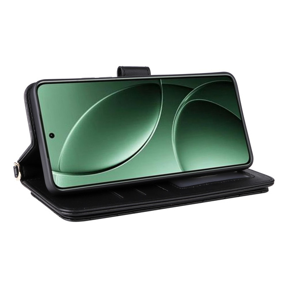 Θήκη με πτερύγιο για Xiaomi Poco F7 Pro, Crossbody Leather Wallet, μαύρη
