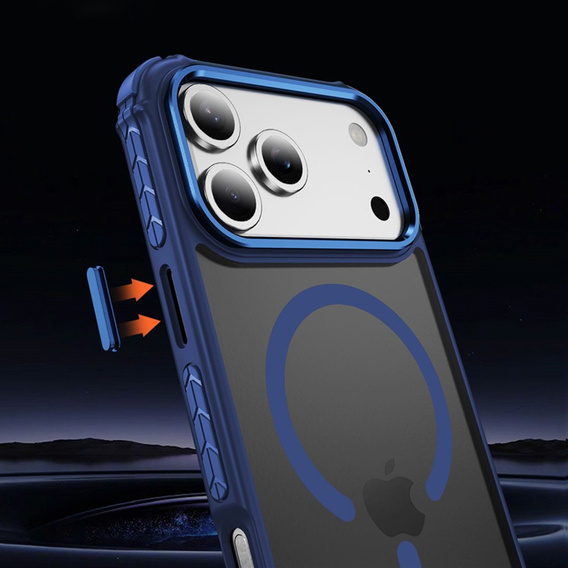 Ματ θήκη για iPhone 17 Pro, θωρακισμένη, για MagSafe, καπνιστή με μπλε πλευρές