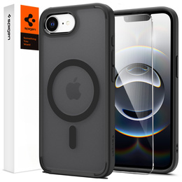 Θήκη MagSafe Spigen για iPhone 16E, Ultra Hybrid, διαφανής / μαύρη + Μετριασμένο γυαλί 9H