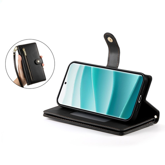 Θήκη με πτερύγιο για Xiaomi Redmi Note 14 Pro 5G / Poco X7 5G, Wallet Zipper Pocket, μαύρη