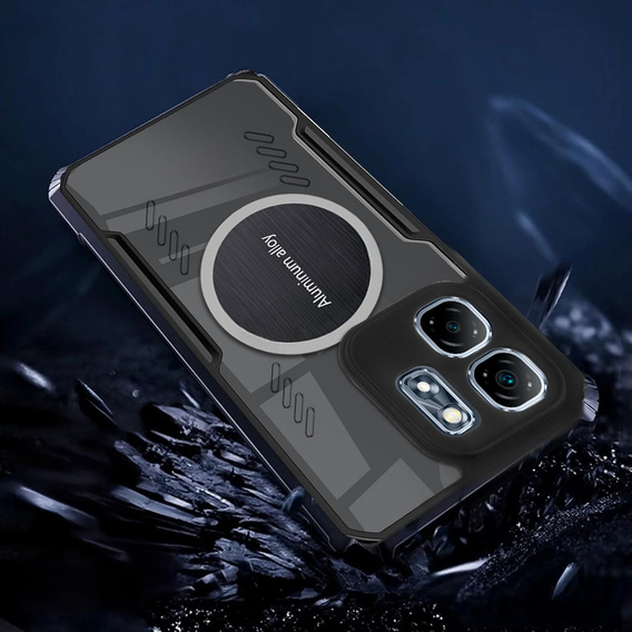 Θήκη για Infinix Hot 50i 4G, με μαγνητική πλάκα, διαφανής / μαύρη