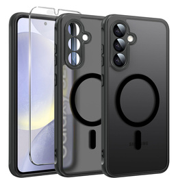 Θήκη για Samsung Galaxy S24, για MagSafe, ERBORD Μatt Case, μαύρη + Γυαλί οθόνης