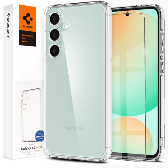 θήκη Spigen για Samsung Galaxy S24 FE, Ultra Hybrid, διαφανής + μετριασμένο γυαλί 9H