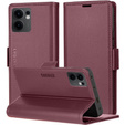 Θήκη για Oppo Reno 13F / Oppo Reno 13FS, ERBORD Glossy Litchi, πορτοφόλι με πτερύγιο, κόκκινη