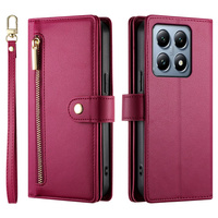 Θήκη με πτερύγιο για Xiaomi 14T Pro, Wallet Zipper Pocket, κόκκινη