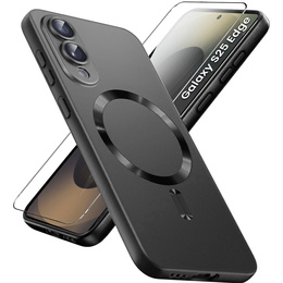 Θήκη για Samsung Galaxy S25 Edge, ColorMag, για MagSafe, μαύρη + γυαλί 9H, μετριασμένο