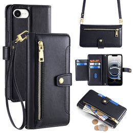 Θήκη με πτερύγιο για iPhone 16E, Wallet Zipper Pocket, μαύρη