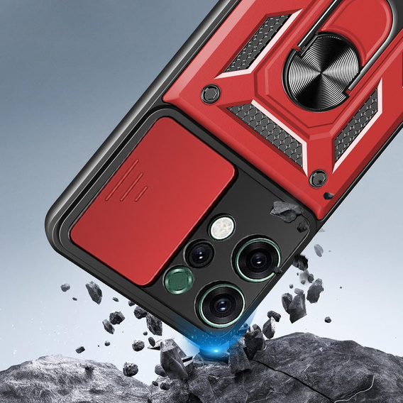 Θωρακισμένη θήκη για Oppo Reno 14, με προστασία κάμερας, με βάση, κόκκινο