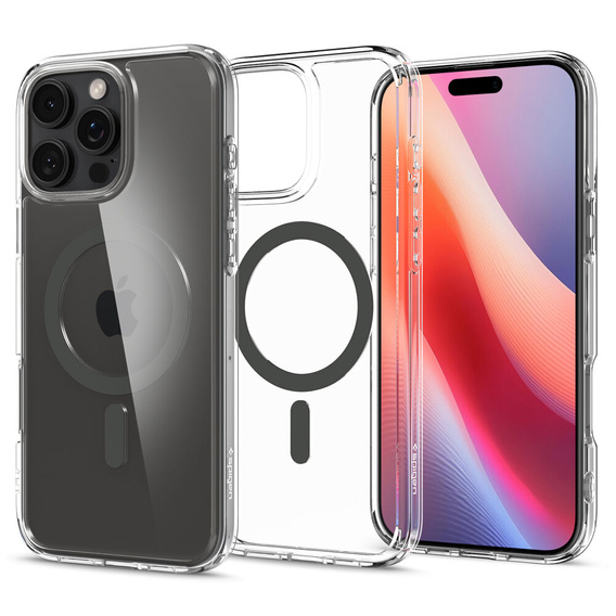 Θήκη MagSafe Spigen για iPhone 16 Pro, Ultra Hybrid, διαφανής / γκρι + Μετριασμένο γυαλί 9H