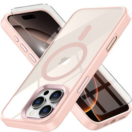Θήκη για iPhone 16 Pro Max, για MagSafe, ERBORD Μatt Case, διαφανής / ροζ + Γυαλί οθόνης