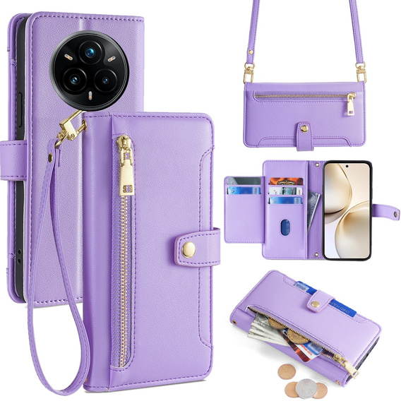 Θήκη με πτερύγιο για Realme 14 Pro 5G, Wallet Zipper Pocket, μωβ