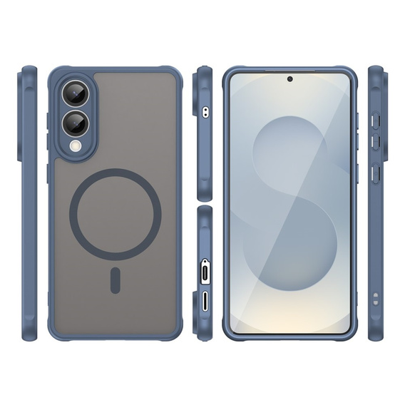 Θήκη για Samsung Galaxy S25 Edge, Kickstand Matt Case, για MagSafe, μπλε + Γυαλί οθόνης