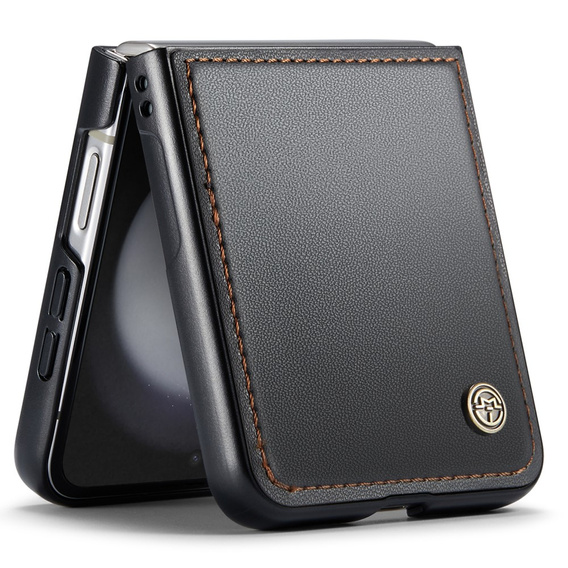Θήκη για Samsung Galaxy Z Flip7 FE / Z Flip6, CASEME Litchi Leather, μαύρη