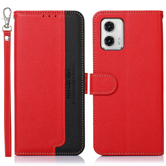 Θήκη με πτερύγιο για Motorola Moto G73 5G, KHAZNEH RFID, κόκκινη / μαύρη