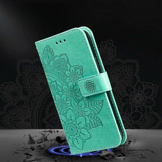 Θήκη με πτερύγιο για Xiaomi Redmi Note 12 5G / POCO X5 5G, Mandala Flower, πράσινη