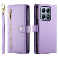 Θήκη με πτερύγιο για Xiaomi 14T Pro, Wallet Zipper Pocket, μωβ