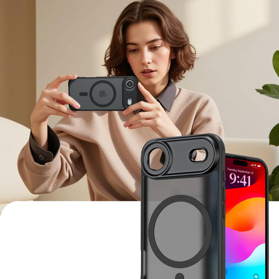 Ματ θήκη για iPhone Air, για MagSafe, με προστασία κάμερας, μαύρο