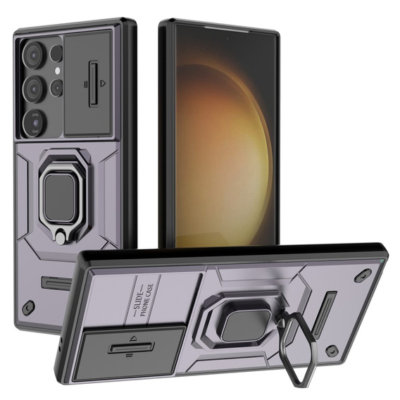 Θήκη για Samsung Galaxy S24 Ultra, KickStand Camera Lens, μωβ