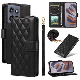 θήκη πτερύγιο για Motorola Edge 50 Neo / Motorola ThinkPhone 25, Rhombus Crossbody Leather, μαύρη