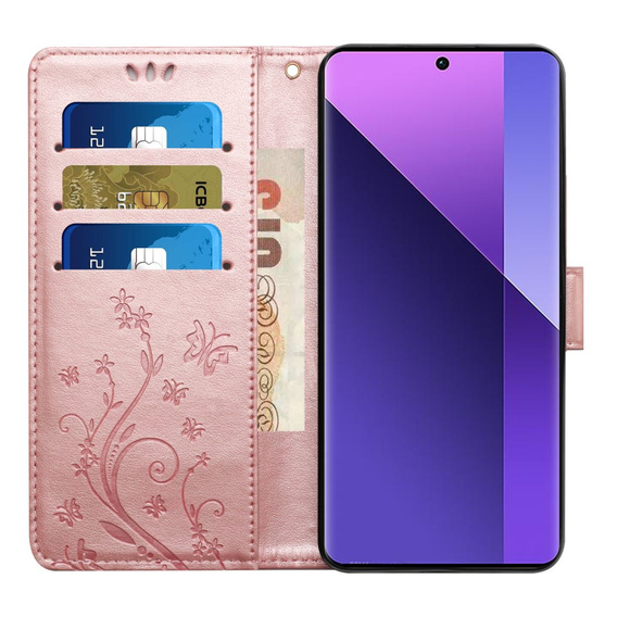 Θήκη με πτερύγιο για Xiaomi Redmi Note 13 Pro+, Butterfly, ροζ rose gold