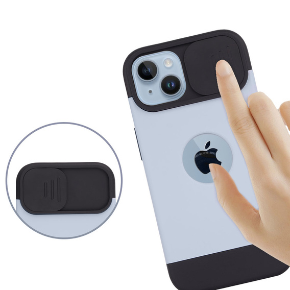 Θήκη ERBORD MagSafe Cam Slider, μπλε + Γυαλί για την οθόνη για iPhone 13 / iPhone 14