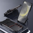 Θήκη για Samsung Galaxy S25, Kickstand Bumper, με κάλυμμα φακού, για MagSafe, μαύρο / ασημί