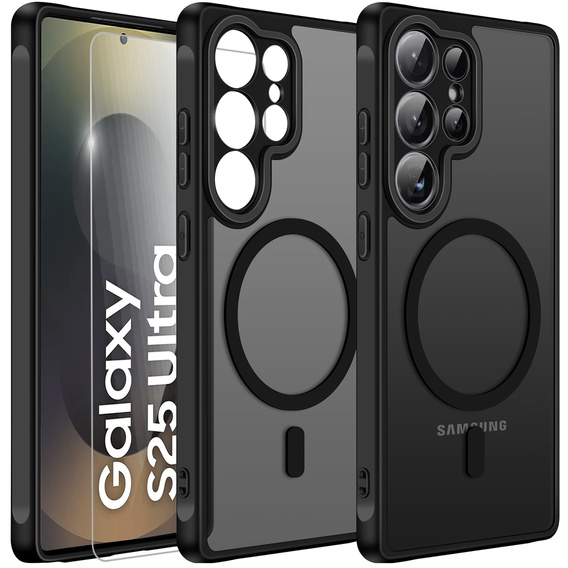 Θήκη για Samsung Galaxy S25 Ultra, για MagSafe, ERBORD Μatt Case, μαύρη + Γυαλί οθόνης