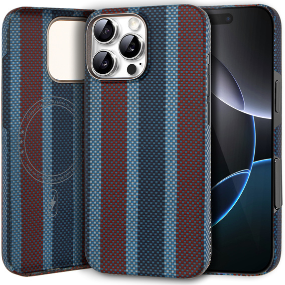Θήκη για IPhone 16 Pro, Aramid Fiber Slim Case, για MagSafe, μπλε / κόκκινο