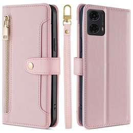 Θήκη με πτερύγιο για Motorola Moto G04 / G24 / G24 Power, Wallet Zipper Pocket, ροζ